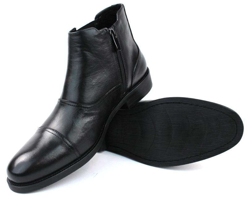 Genuine Leather Exclusive Men's Black Cap Toe Chukka Boots With Zipper Leather Lining Henry AZARMAN