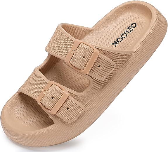 Pillow Slippers , Cloud Slides Double Buckle Adjustable ， EVA Ultra Cushion Sandals Footwear Girl Women Shoe Comfort