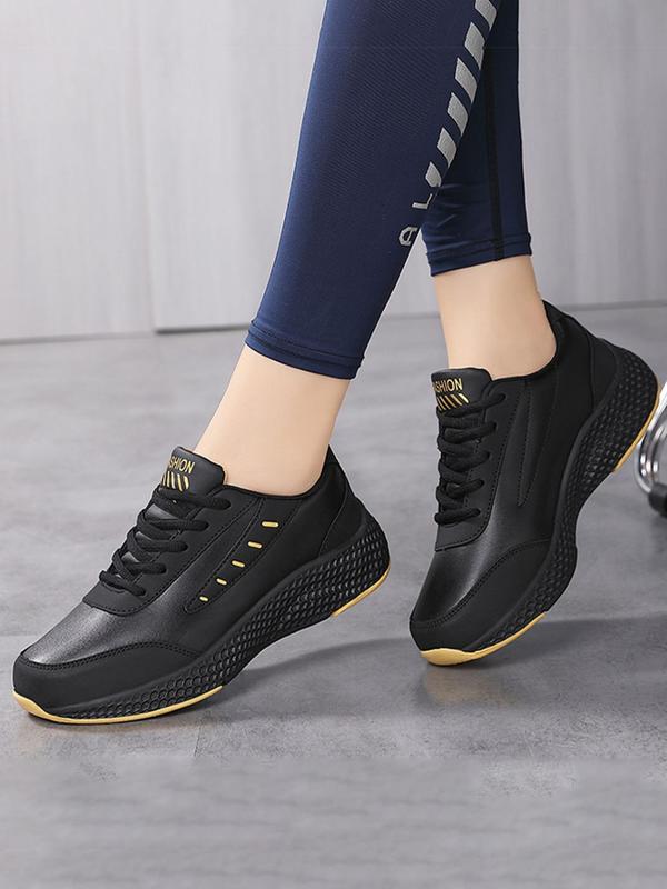 Sporty Women's Letters Print Lace Up Sports Running Shoes, Fashionable Comfortable Breathable Waterproof Outdoor Sneakers, Female All-Match Round Toe Shoes for Daily Wear