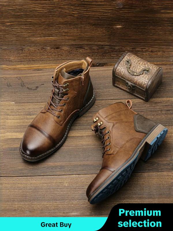 Men's Fashionable Lace Up Zipper Design Boots, Casual Comfortable Mid-calf Boots for Fall & Winter, Male All-match Trend Shoes for Daily Wear,  Winter Shoes