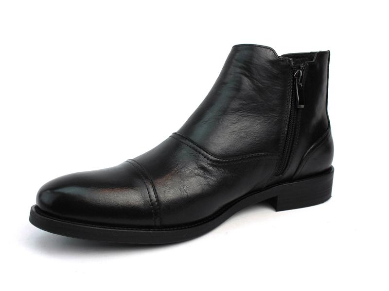 Genuine Leather Exclusive Men's Black Cap Toe Chukka Boots With Zipper Leather Lining Henry AZARMAN