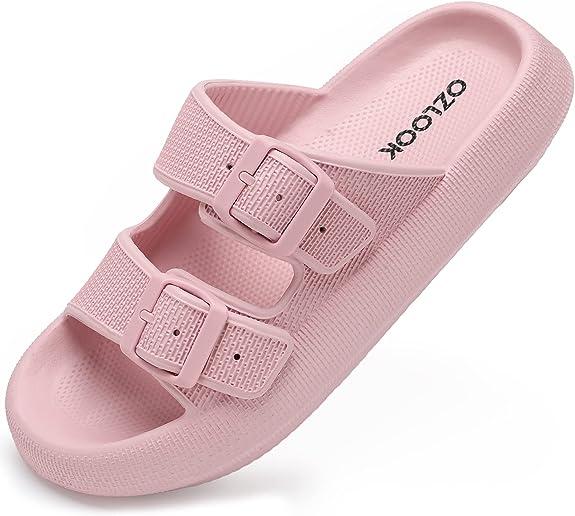 Pillow Slippers , Cloud Slides Double Buckle Adjustable ， EVA Ultra Cushion Sandals Footwear Girl Women Shoe Comfort