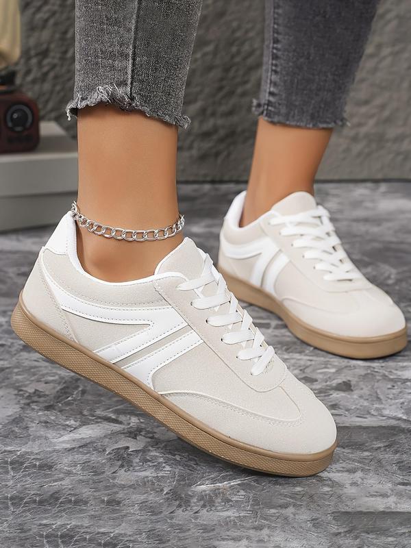  Women's Fashionable Patchwork Lace Up Sneakers, Holiday Gift, Casual Comfortable Sports Walking Shoes, Female All-match Round Toe Shoes for Daily Wear, Fall Sneakers 2024