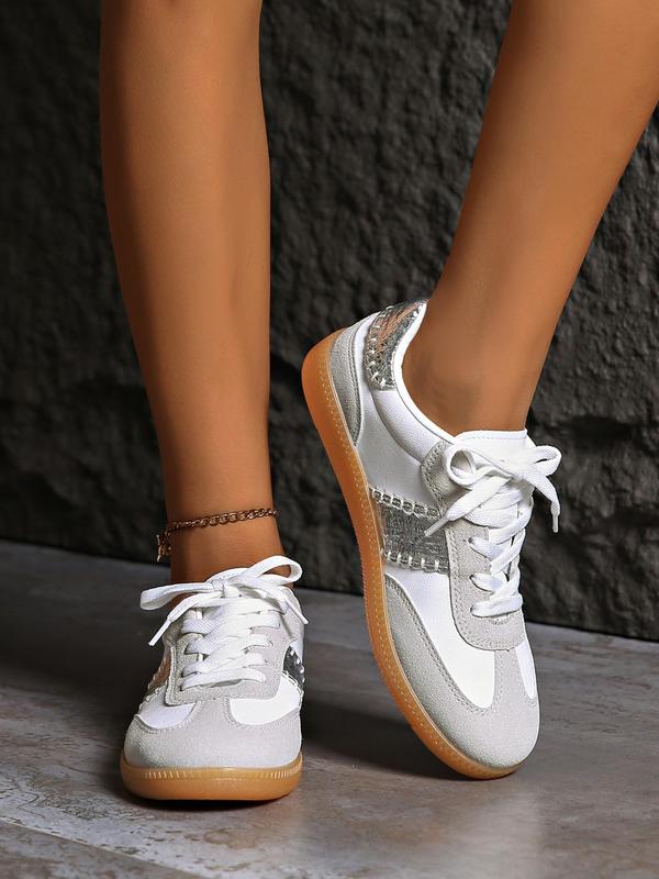 Women's Fashionable Colorblock Lace Up Low Top Sneakers, Casual Comfortable Sports Shoes for Daily Wear, Female All-match Round Toe Shoes for Daily Wear