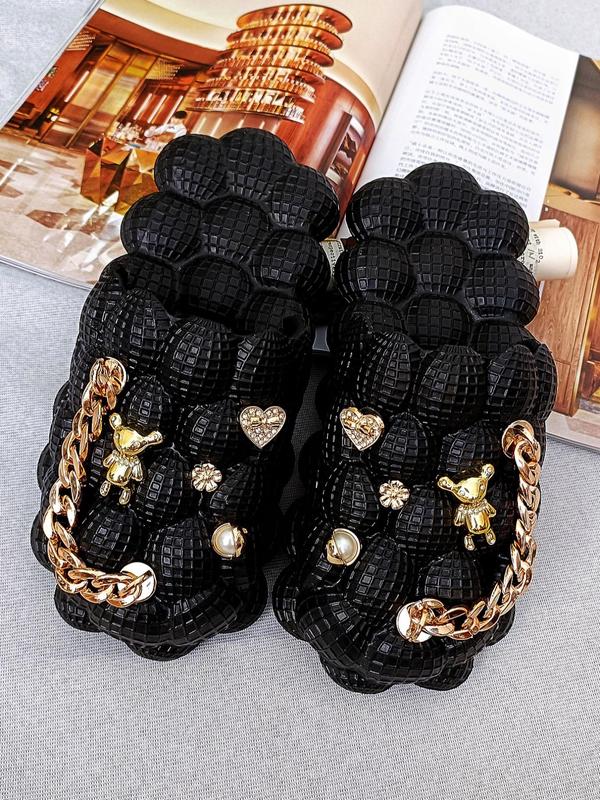 Women's Cute Rhinestone & Faux Pearl Decor Heart & Flower & Bear Design Clogs Charms, 10pcs set Trendy Novelty Chain Design Clogs Ornaments, Chic All-match Accessories for DIY Clogs Decor