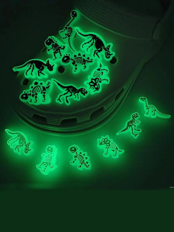 Cute Cartoon Dinosaur Shoe Charm, 14pcs Glow in the Dark Shoe Decoration, Luminous Shoe Decoration for Girls & Women, Shoes Decorations for Clogs, Sandals, Slippers, Sneakers