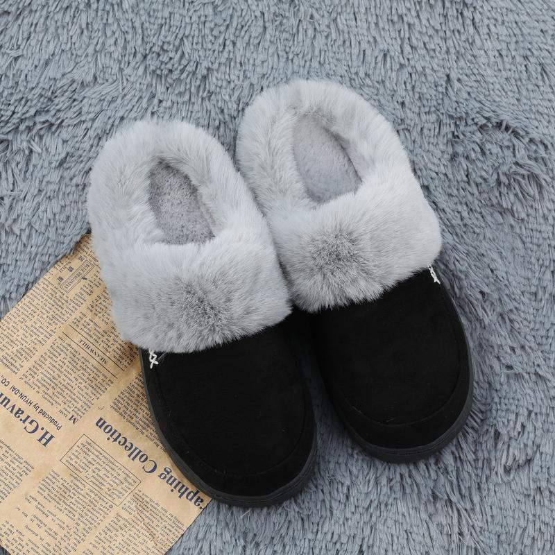 NineCiFun Women's and Men's Suede House Slippers Slip on Fuzzy Slippers with Faux Fur Lining Indoor Outdoor Home Shoes with Rubber Sole