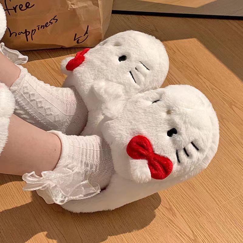 2024Cute plush slippers - Comfortable Kawaii indoor sneakers with non-slip soles, warm platforms, cushioned design for bedrooms, schools, dorms and camping