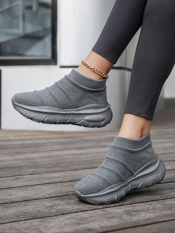 Women's Solid Color Slip on Chunky Sneakers, Casual Comfortable Sports Shoes for Daily Wear, Breathable Non-slip Sneakers for Women & Girls