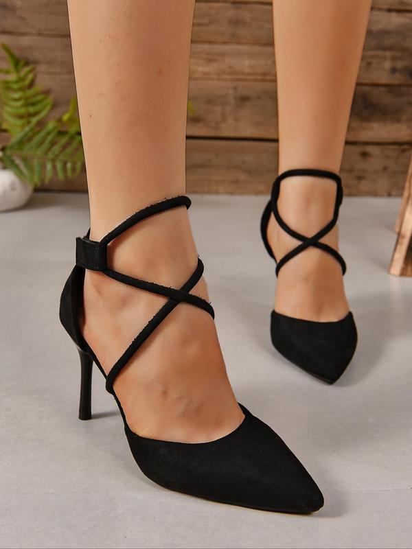 Women's Solid Criss Cross Strap Stiletto Heels, Elegant Pointed Toe High Heels for Party, Daily Clothing Decor for Women & Girls