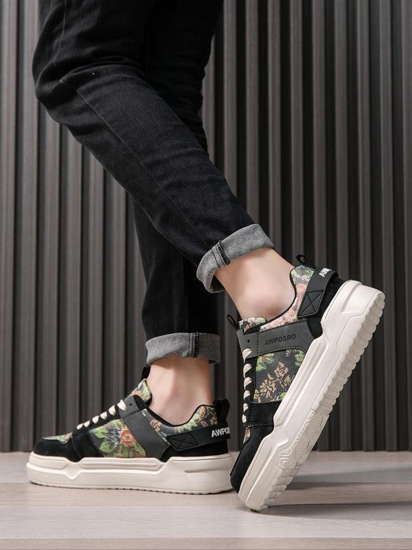 Men's Fashionable Colorblock Floral Pattern Lace Up Low Top Sneakers, Casual Comfortable Sports Shoes for Daily Wear, Trendy All-match Chunky Sneakers for Students