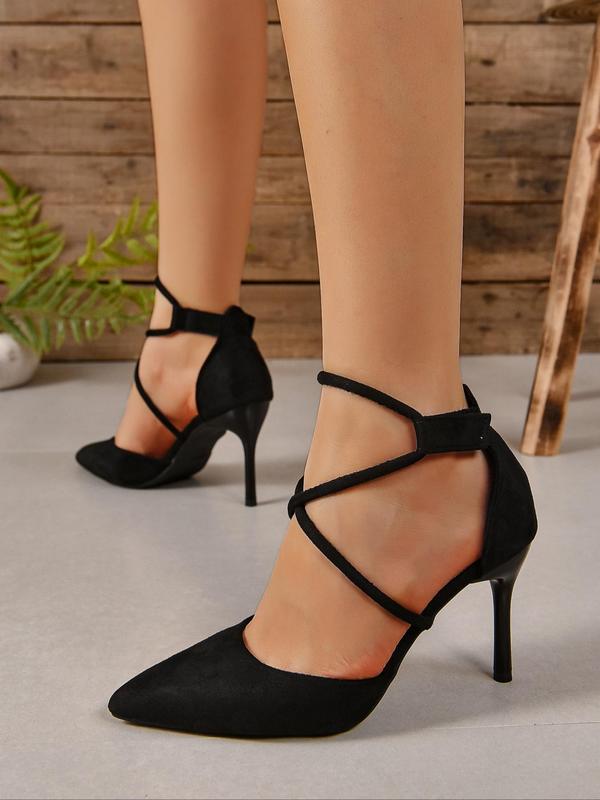 Women's Solid Criss Cross Strap Stiletto Heels, Elegant Pointed Toe High Heels for Party, Daily Clothing Decor for Women & Girls