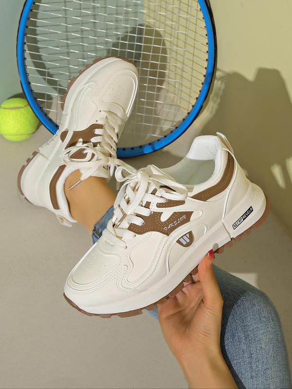 Women's Fashionable Lace Up Low Top Sneakers, Casual Comfortable Sports Running Shoes, All-match Round Toe Chunky Sneakers for Daily Wear