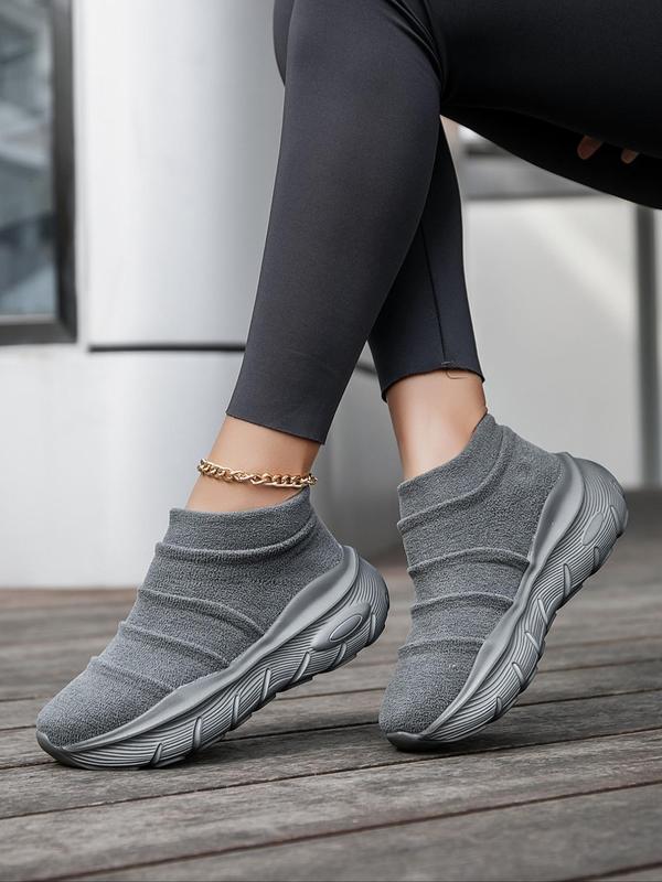 Women's Solid Color Slip on Chunky Sneakers, Casual Comfortable Sports Shoes for Daily Wear, Breathable Non-slip Sneakers for Women & Girls