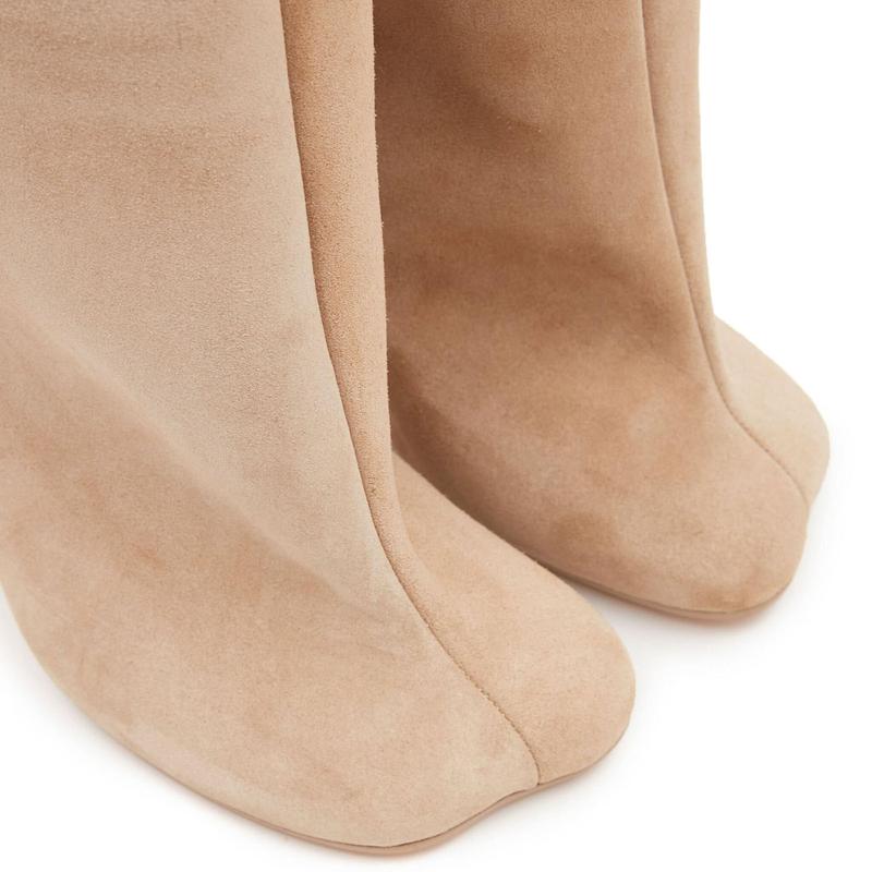 Beige Suede Knee High Boots for Women Slip On Heeled Boots Ladies Square Toe Wide Calf Stiletto High Heel Long Boots Pull On Dress Tall Boots Fall