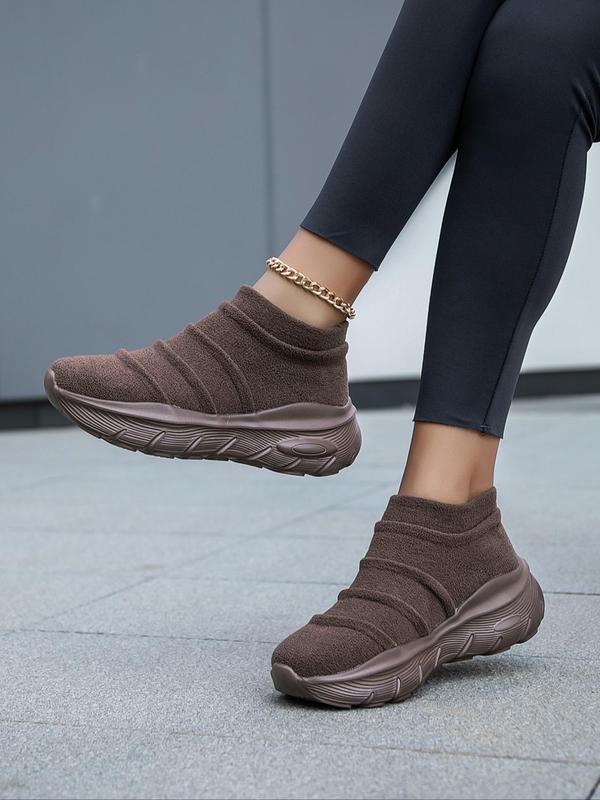 Women's Solid Color Slip on Chunky Sneakers, Casual Comfortable Sports Shoes for Daily Wear, Breathable Non-slip Sneakers for Women & Girls