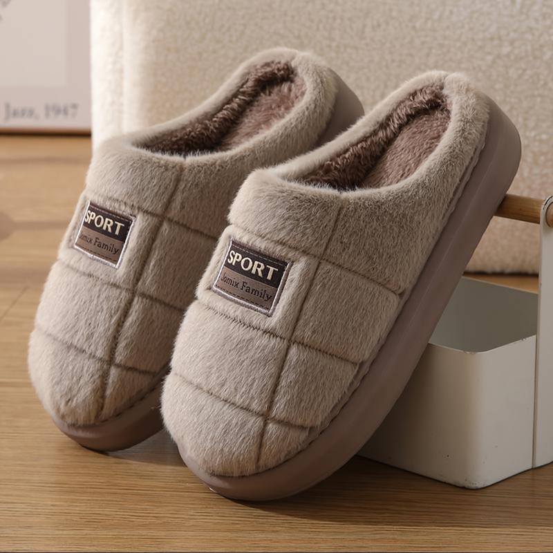 Plus Size Men's Classic Fuzzy Slippers, Comfy Non Slip Casual Thermal EVA Sole Slides, Men's Indoor Footwear, Winter