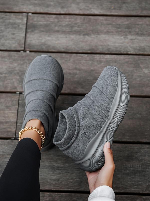 Women's Solid Color Slip on Chunky Sneakers, Casual Comfortable Sports Shoes for Daily Wear, Breathable Non-slip Sneakers for Women & Girls