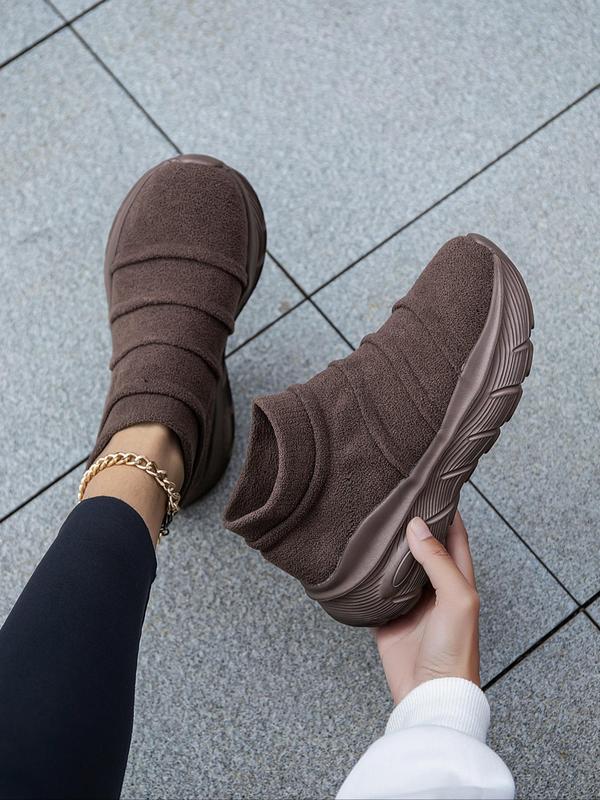 Women's Solid Color Slip on Chunky Sneakers, Casual Comfortable Sports Shoes for Daily Wear, Breathable Non-slip Sneakers for Women & Girls