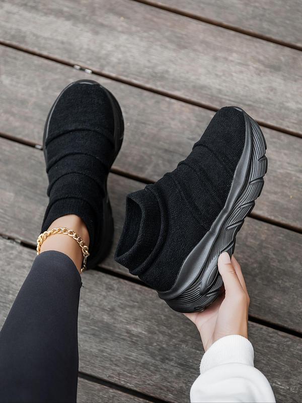 Women's Solid Color Slip on Chunky Sneakers, Casual Comfortable Sports Shoes for Daily Wear, Breathable Non-slip Sneakers for Women & Girls