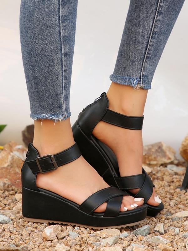 Women's Fashionable Criss Cross Strap Platform Sandals, Casual Versatile Platform Sandals for Summer, Lightweight Breathable Comfortable Shoes for Daily Wear