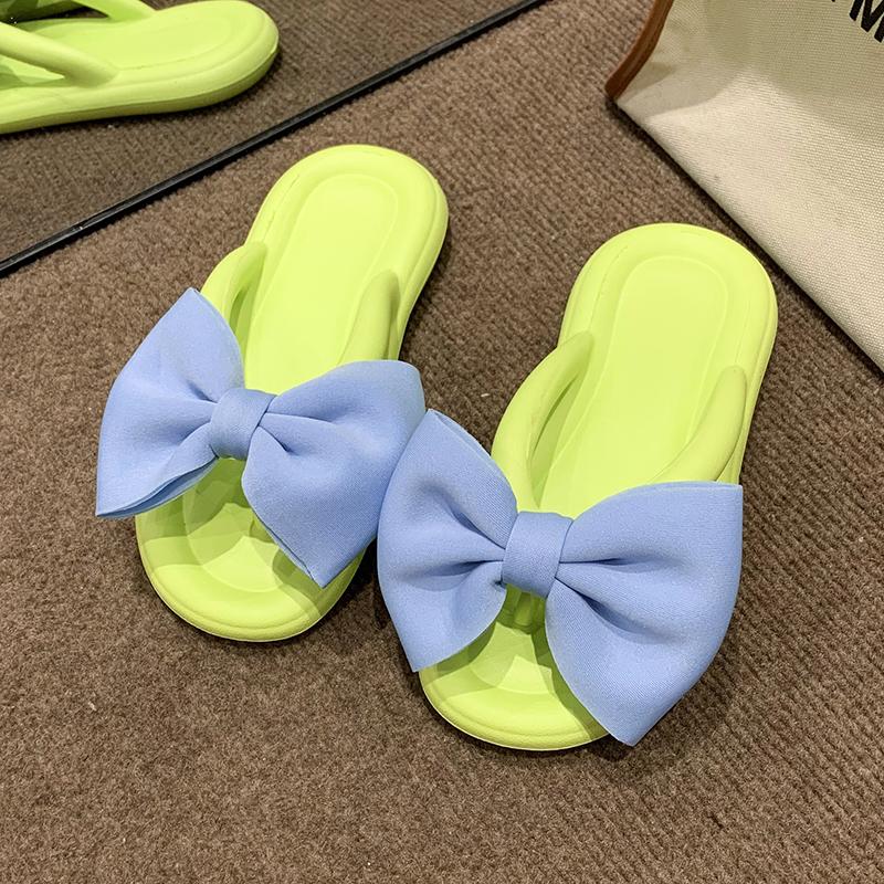 Women's Summer Flip Flops With Bowknot , Colorful Soft Sole Thong Sandals For Travel & Vacation, Comfortable EVA Beach Slides Footwear Shoe Girl Walking Shoes