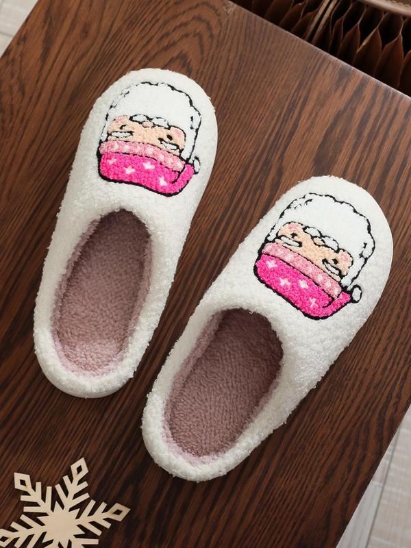 Women's Cute Cartoon Santa Claus Design Plush Slippers, Casual Soft Comfortable Home Slippers, Warm Slippers for Indoor & Outdoor Use for Fall & Winter