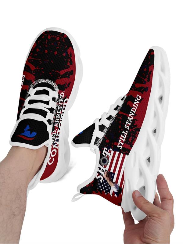 Men's Fashionable Flag Print Lace Up Low Top Sneakers, Casual Comfortable Breathable Sports Running Shoes, Male All-match Round Toe Shoes for Daily Wear