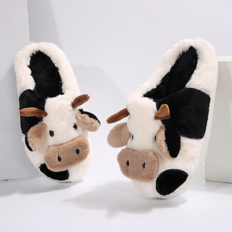 Cow Slippers for Women and Men, Fluffy Cute Cozy Cartoon Cow Cotton House Slipper Womens Milky Cows Animal Preppy Funny Furry Kawaii Bedroom Pillow Cloud Slippers for Women Indoor and Outdoor