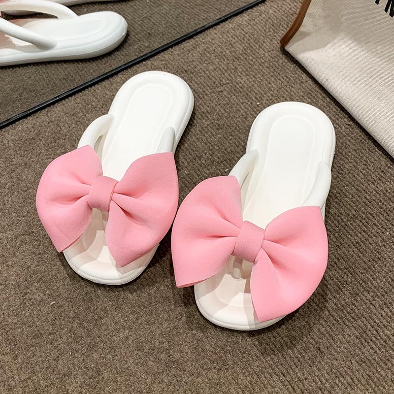 Women's Summer Flip Flops With Bowknot , Colorful Soft Sole Thong Sandals For Travel & Vacation, Comfortable EVA Beach Slides Footwear Shoe Girl Walking Shoes