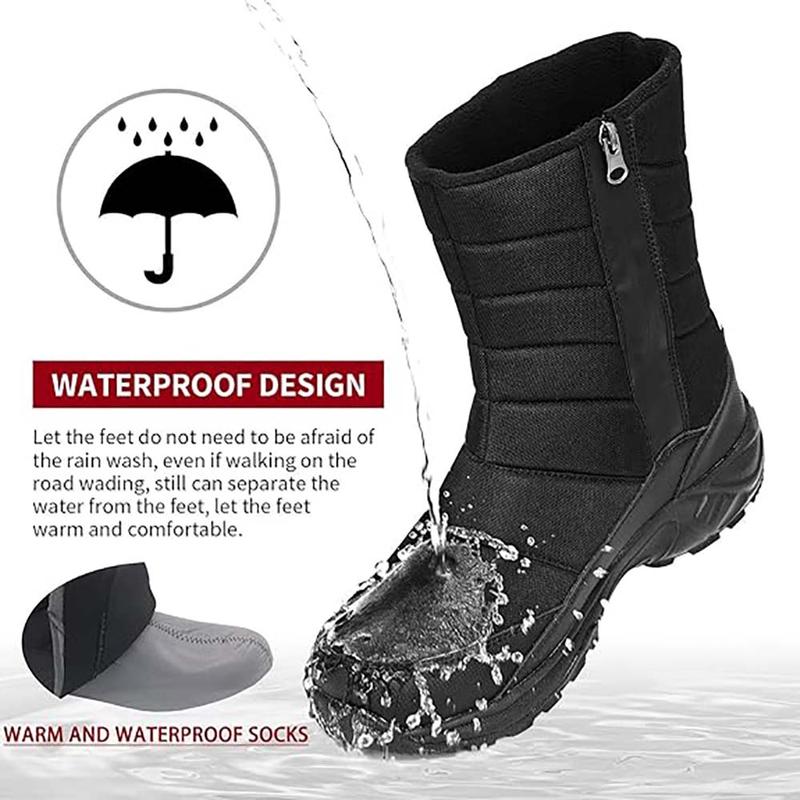 Mens Winter Mid-Calf Snow Boots Fur Warm Waterproof Slip On Outdoor Athletic  Boy Walking Shoes snow boot