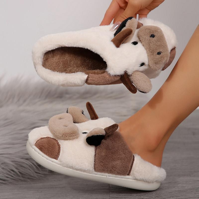 Cow Slippers for Women and Men, Fluffy Cute Cozy Cartoon Cow Cotton House Slipper Womens Milky Cows Animal Preppy Funny Furry Kawaii Bedroom Pillow Cloud Slippers for Women Indoor and Outdoor