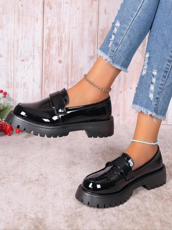 Women's Fashionable Solid Color Platform Loafers, 2024 New Style Casual Comfortable Shoes for Daily Wear, Female All-match Round Toe Shoes for Daily Wear