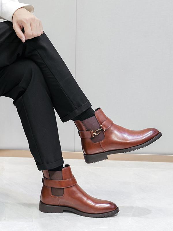 Men's Business Fashion Chelsea Boots, Casual Solid Color Ankle Boots for Daily Wear, Male All-match Boots for Fall & Winter