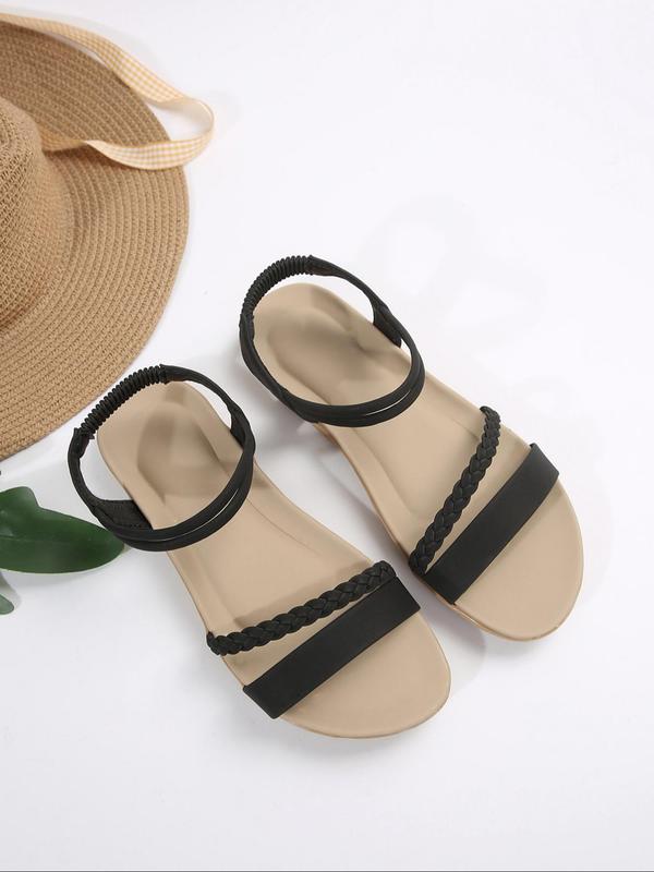 Women's Fashionable Plain Color Slip on Sandals, 2024 New Style Casual Round Toe Flat Sandals for Summer, Lightweight Beach Shoes for Daily Wear