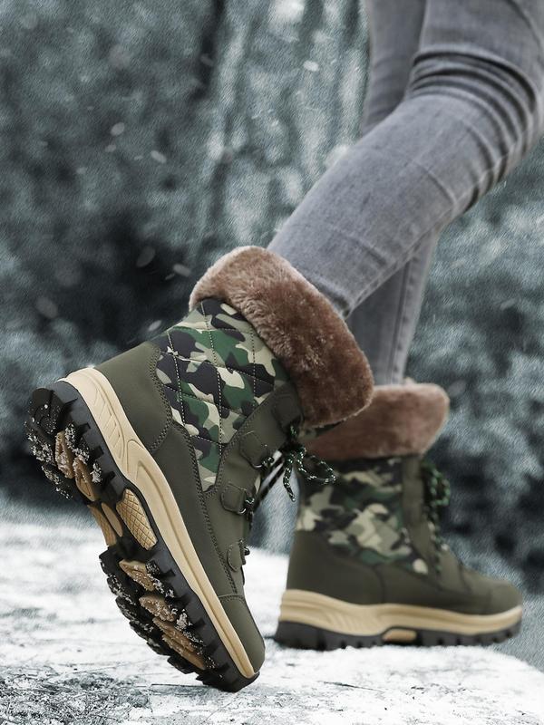 Women's Camo Print Lace Up High Top Snow Boots, Casual Comfortable Warm Non-slip Boots for Winter, Female All-match Trend Shoes for Daily Wear