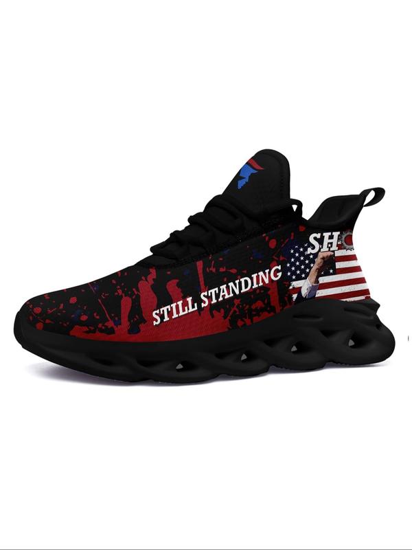 Men's Fashionable Flag Print Lace Up Low Top Sneakers, Casual Comfortable Breathable Sports Running Shoes, Male All-match Round Toe Shoes for Daily Wear