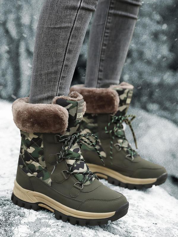 Women's Camo Print Lace Up High Top Snow Boots, Casual Comfortable Warm Non-slip Boots for Winter, Female All-match Trend Shoes for Daily Wear