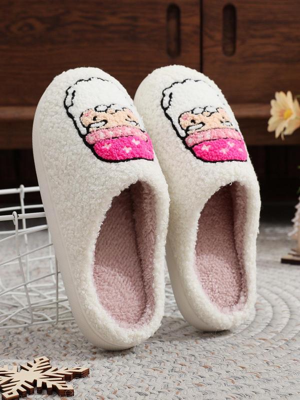 Women's Cute Cartoon Santa Claus Design Plush Slippers, Casual Soft Comfortable Home Slippers, Warm Slippers for Indoor & Outdoor Use for Fall & Winter