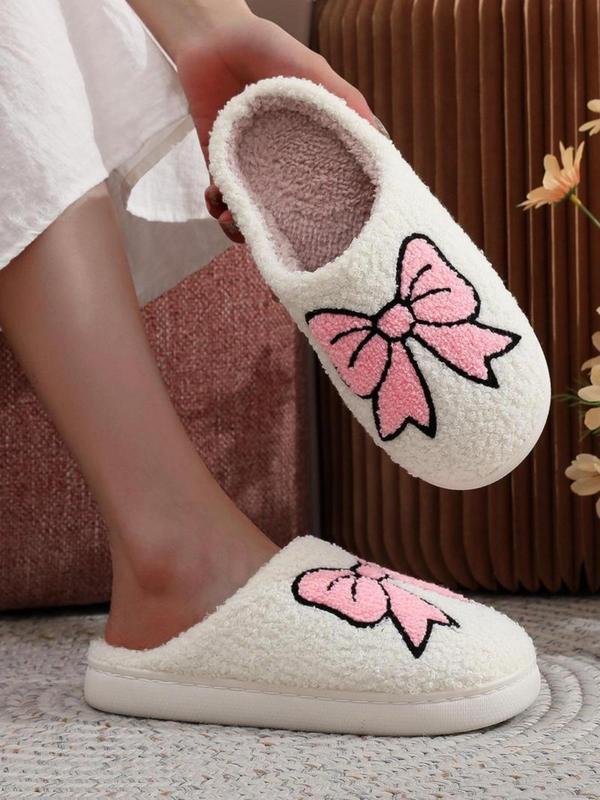 Women's Cute Bowknot Design Plush Slippers, Casual Soft Comfortable Home Slippers, Warm Slippers for Indoor & Outdoor Use for Fall & Winter