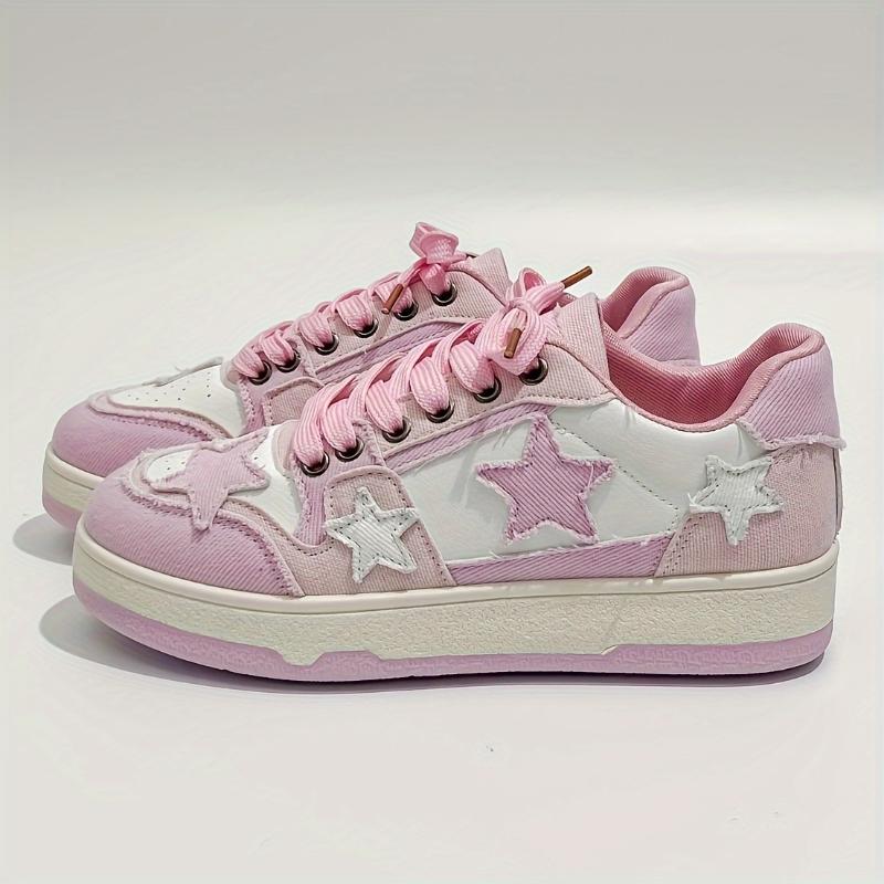 Women's Star Graphic Lace-Up Skate Shoes with Thick Sole Patchwork, Non-Slip Casual Sneakers