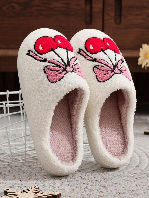 Women's Cute Bowknot Design Plush Slippers, Casual Soft Comfortable Home Slippers, Warm Slippers for Indoor & Outdoor Use for Fall & Winter