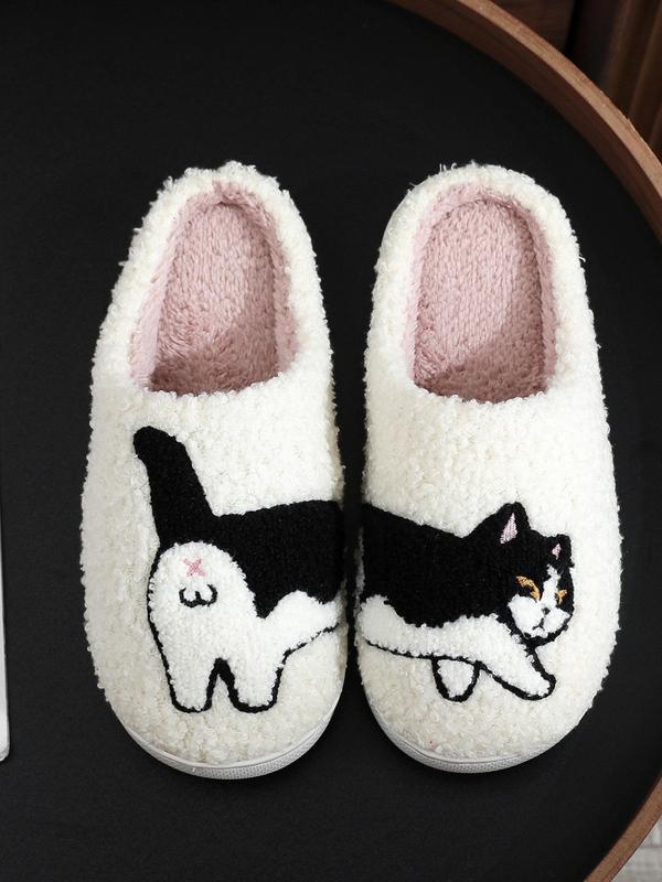 Women's Cute Cartoon Cat Pattern Plush Slippers, Casual Soft Comfortable Home Slippers, Warm Slippers for Indoor & Outdoor Use for Fall & Winter