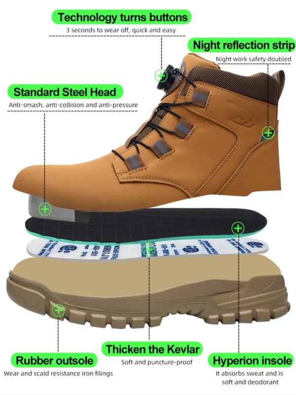 Men's High Top Automatic Buckle Safety Boots, 2024 Fall Steel Toe Trainers, Casual Comfortable Breathable Work Shoes, Shoes for Healthcare Workers, Fashionable Anti-smash & Anti-puncture Shoes for Daily Wear, Fall Outfits, Fall Freshness