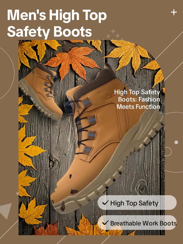 Men's High Top Automatic Buckle Safety Boots, 2024 Fall Steel Toe Trainers, Casual Comfortable Breathable Work Shoes, Shoes for Healthcare Workers, Fashionable Anti-smash & Anti-puncture Shoes for Daily Wear, Fall Outfits, Fall Freshness