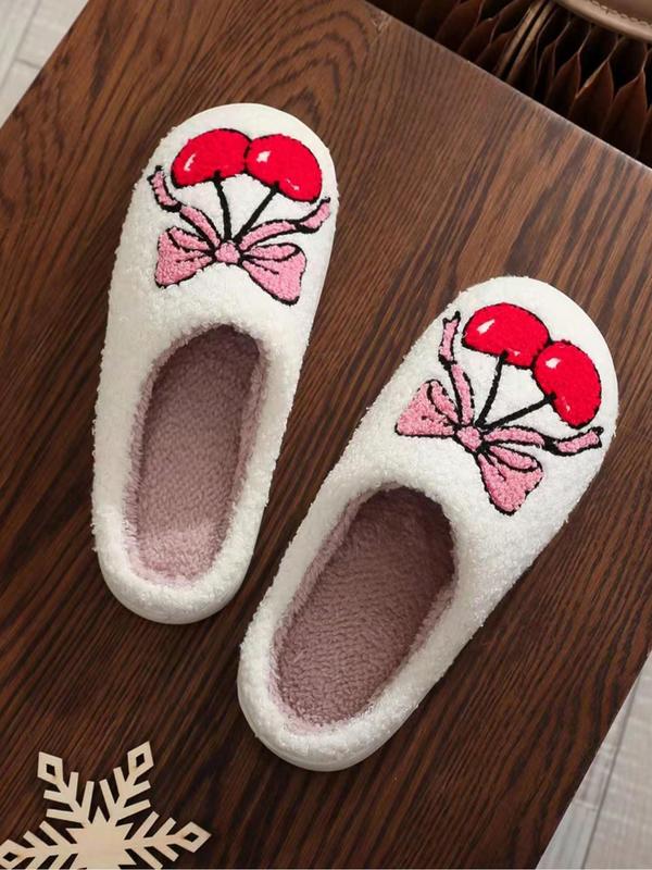 Women's Cute Bowknot Design Plush Slippers, Casual Soft Comfortable Home Slippers, Warm Slippers for Indoor & Outdoor Use for Fall & Winter