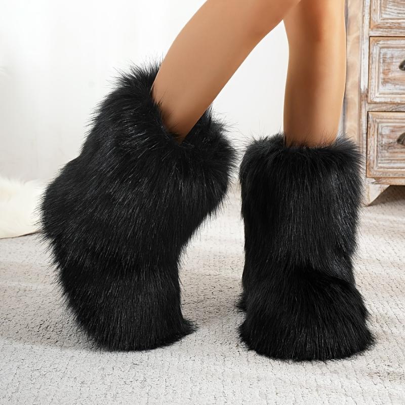 Women's Fluffy Faux Fur Boots, Cute High-top Plush Lined Winter Warm Boots, Y2k Comfort Fuzzy Snow Boots