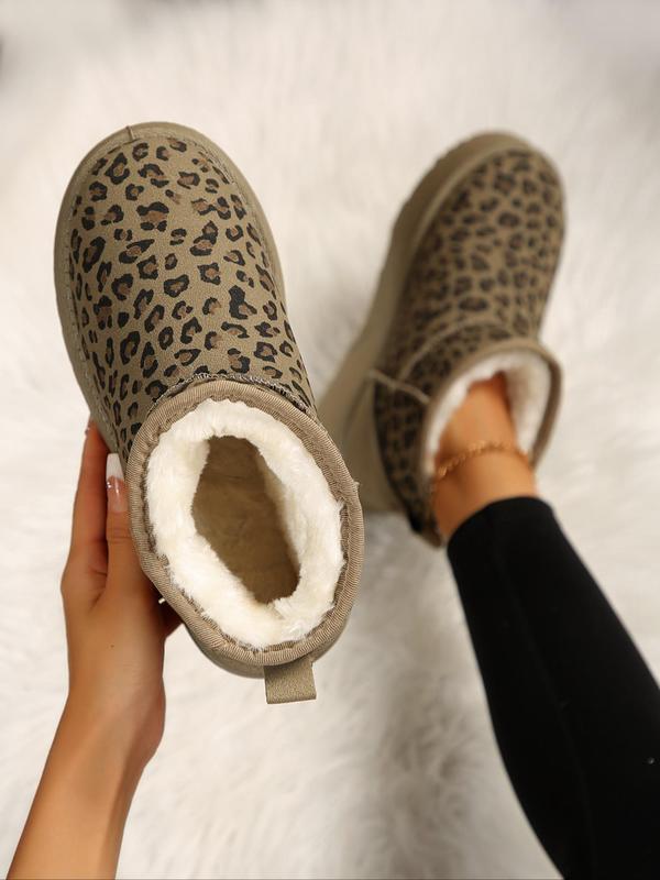 Women's Fashion Leopard Print Plush Lining Ankle Boots, Casual Comfortable Fashionable Snow Boots for Fall & Winter, Fluffy Winter Shoes for Women