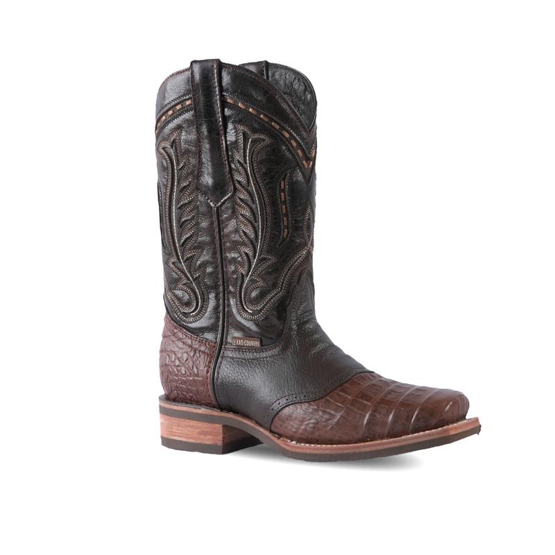 Men's Dark Brown Caiman Belly Boots Rodeo Toe E407 Belly Choco