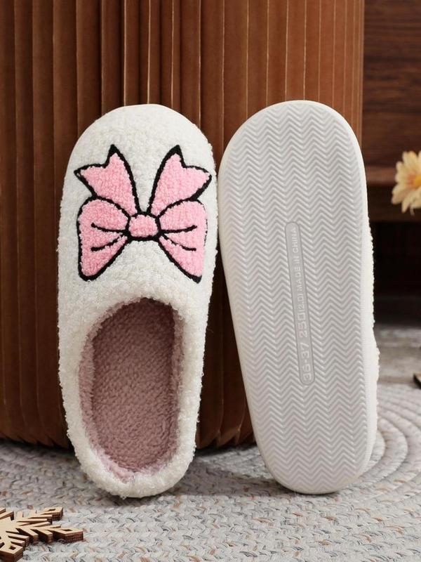 Women's Cute Bowknot Design Plush Slippers, Casual Soft Comfortable Home Slippers, Warm Slippers for Indoor & Outdoor Use for Fall & Winter